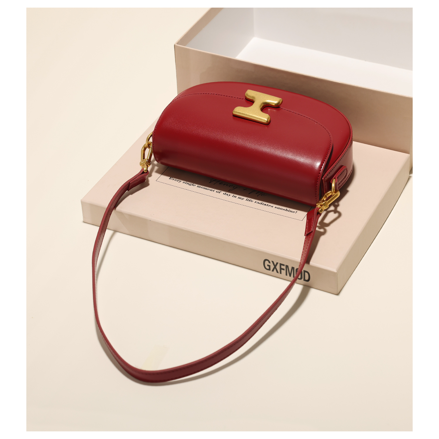 GXFMOD牛皮包马鞍包红色婚包
