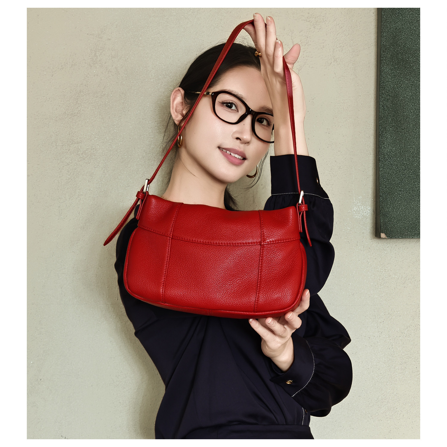 GXFMOD小众设计红色牛皮腋下包女2026早春上新高级感简约斜挎包包