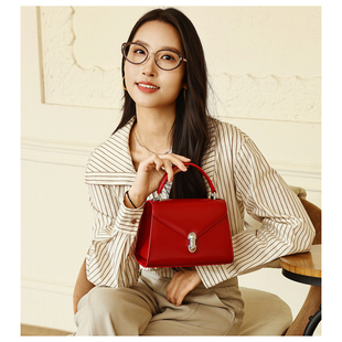 GXFMOD小众法式手提牛皮小方包女2026新款红色婚包时尚百搭斜挎包