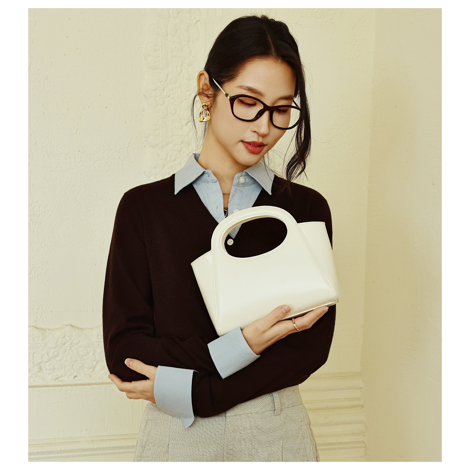 GXFMOD小众品牌真皮极简手提包2026春夏通勤贵气女包单肩斜挎小包