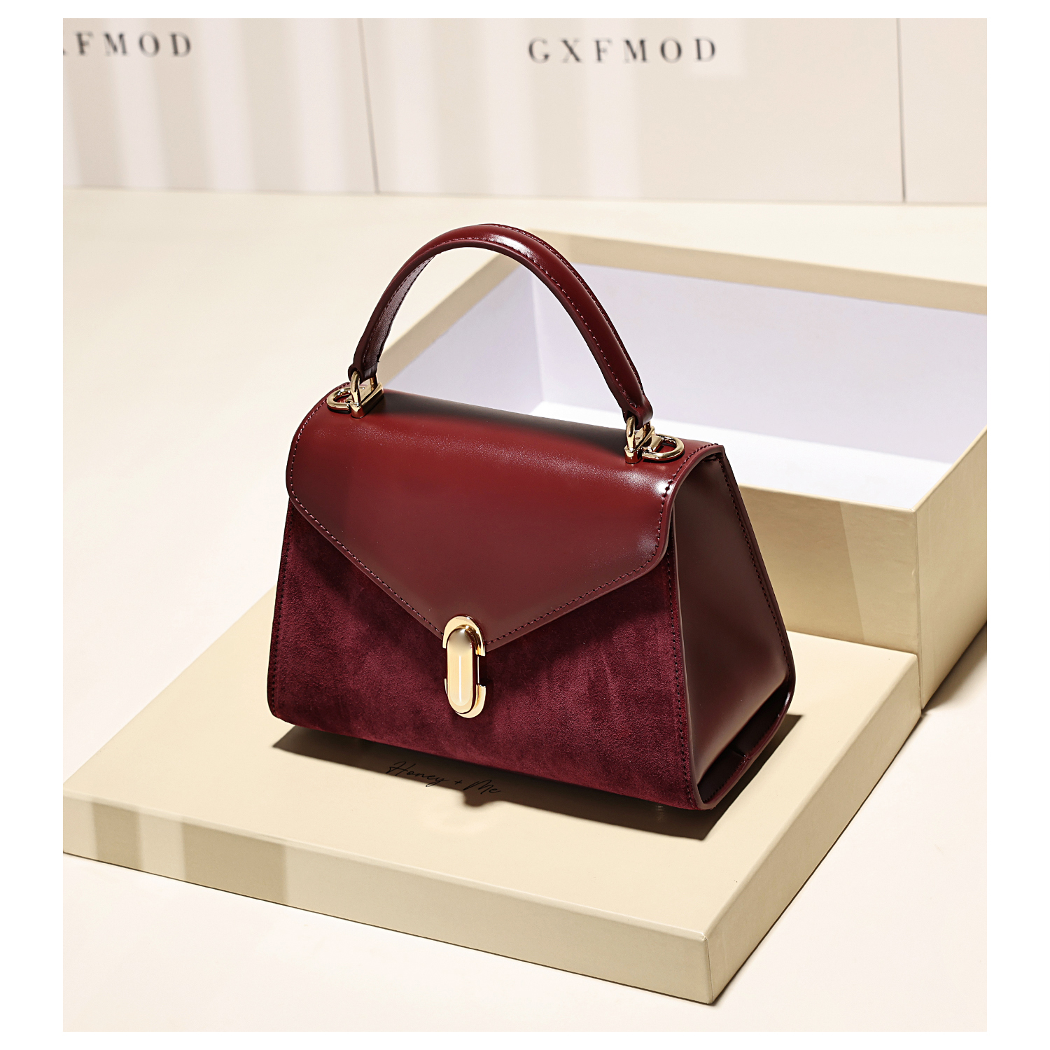 小众设计红色真皮小方包女