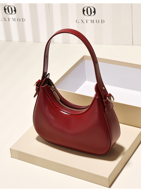 GXFMOD原创设计红色牛皮法棍包2025新品法式通勤包单肩斜挎女包包