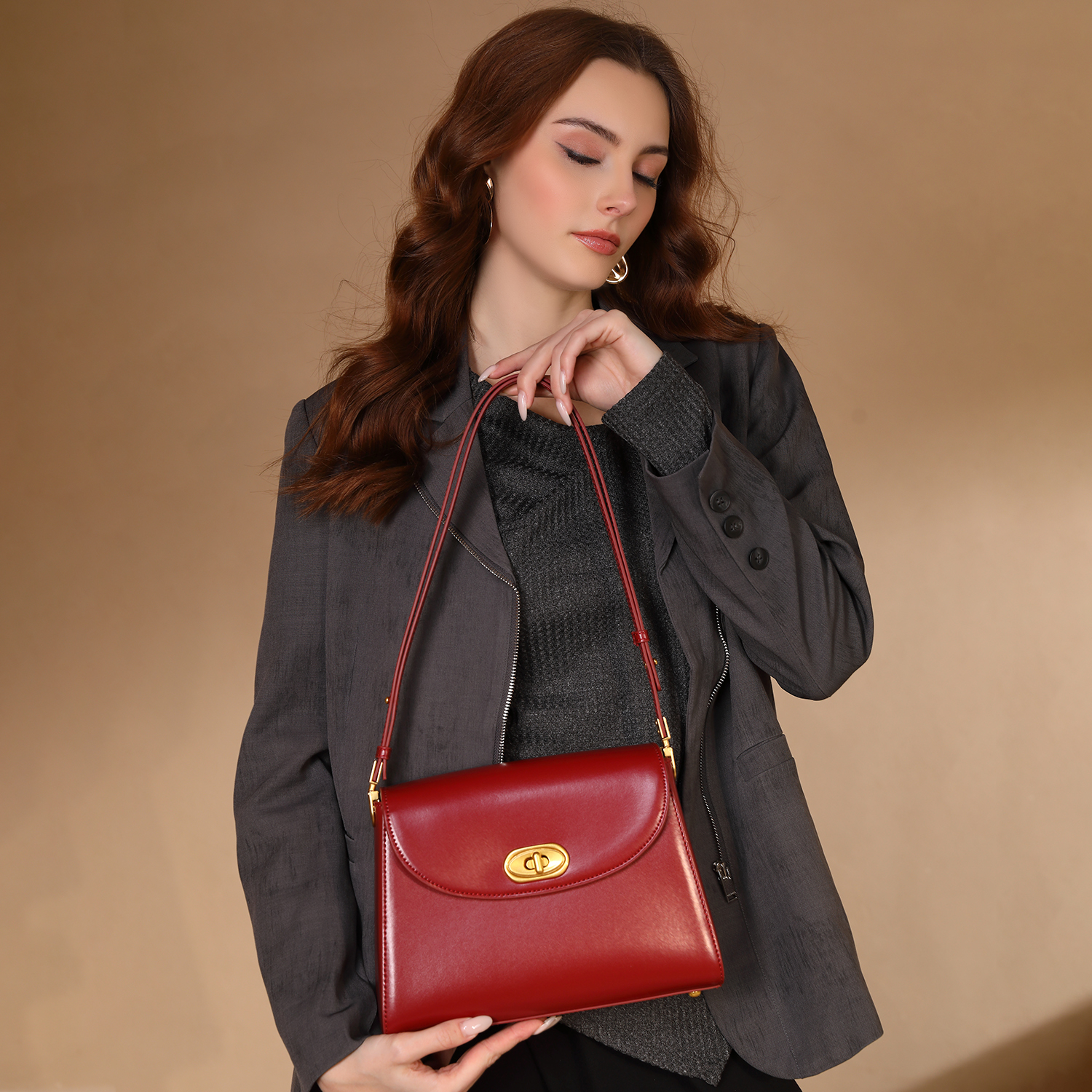小众品牌复古红色腋下包女