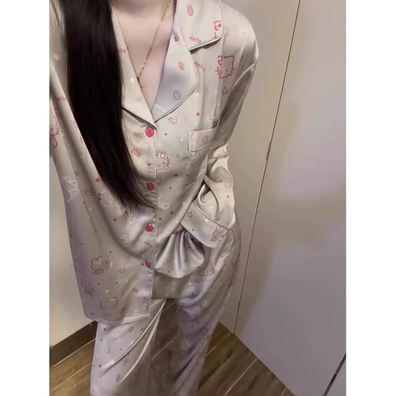 2025新款hellokitty睡衣女春秋季冰丝绸长袖高级感甜美少女家居服