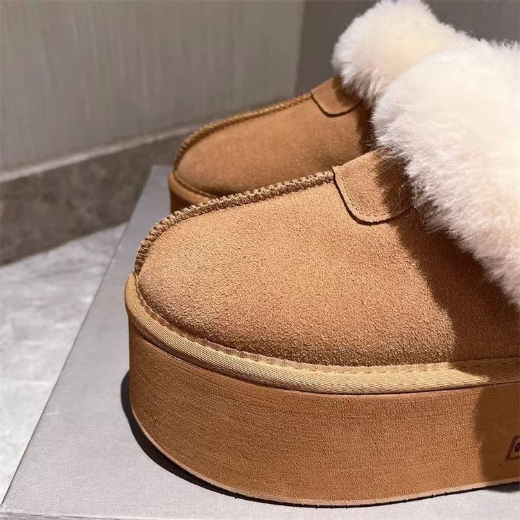奈苒苒毛毛鞋厚底松糕超高跟小个子雪地棉靴短靴面包鞋一脚蹬女鞋