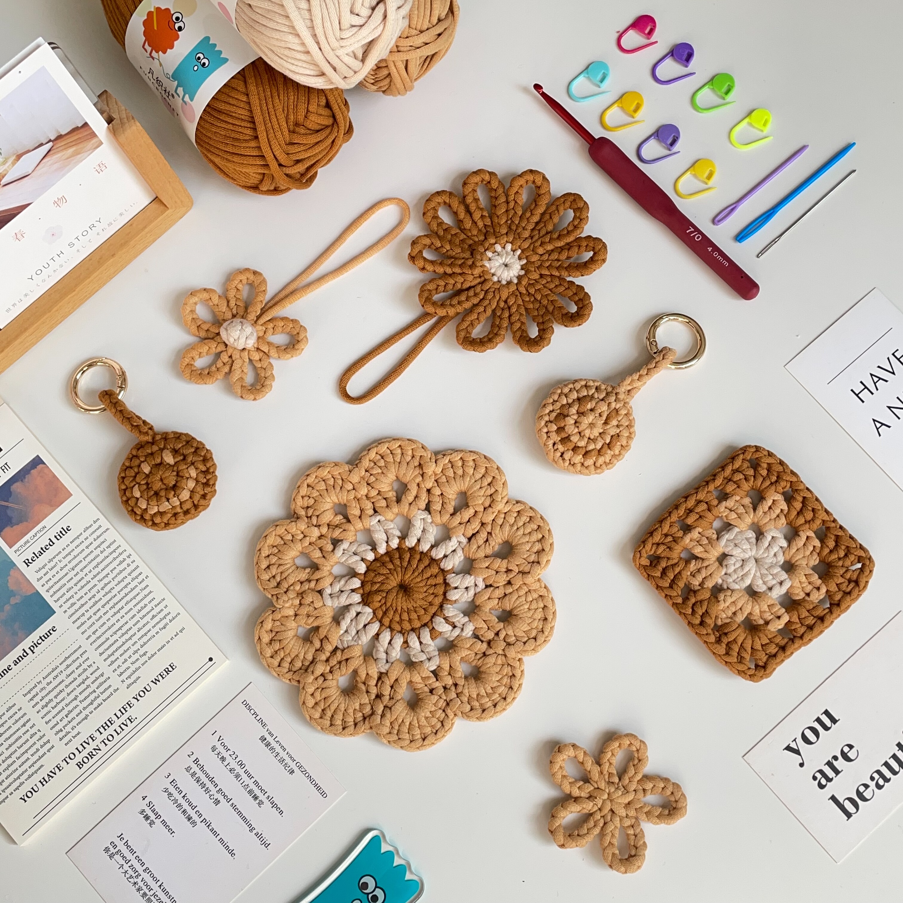 钩针新手入门粗毛线零基础套装学生活动老年手工diy编织材料包