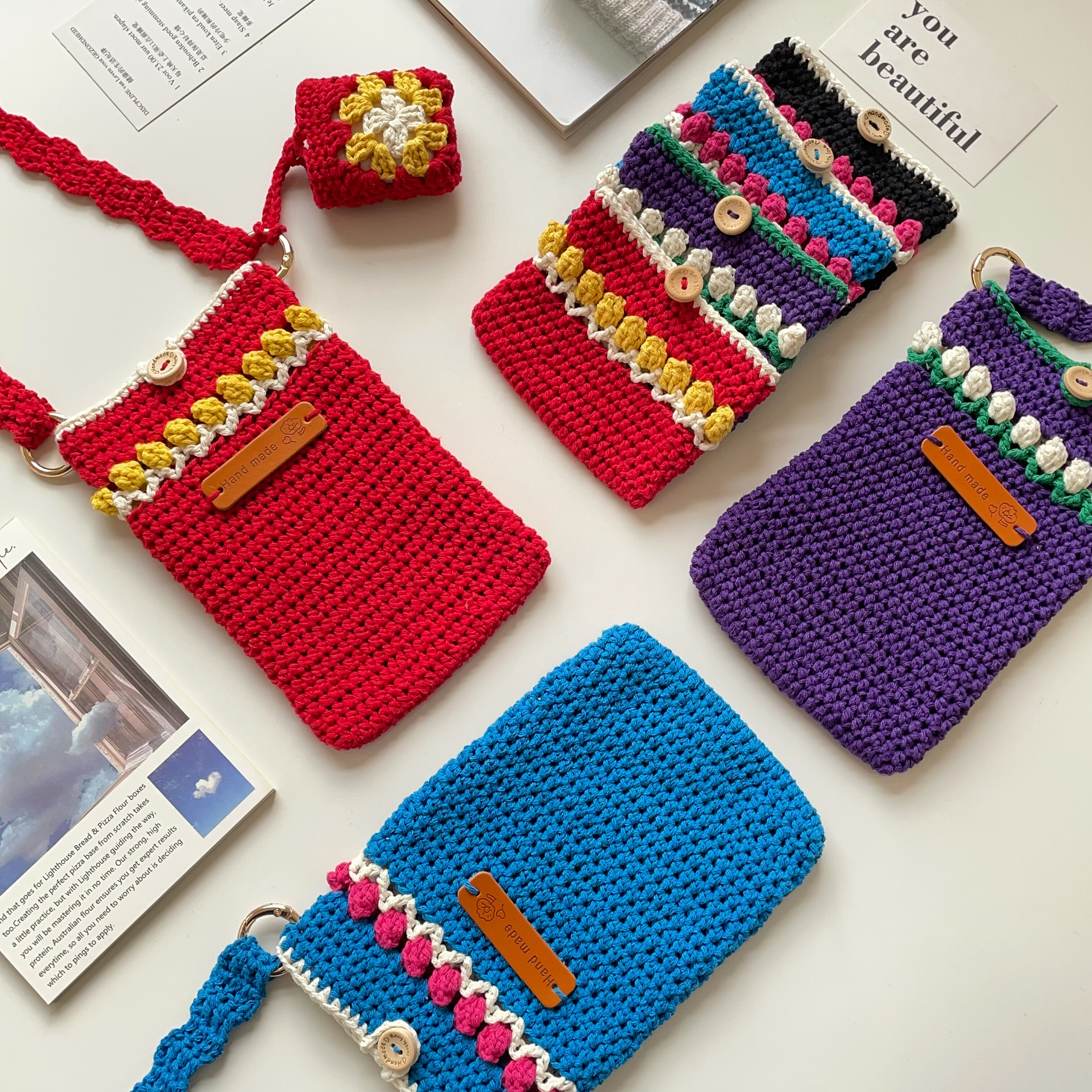 空心棉编织手机卡包耳机包diy