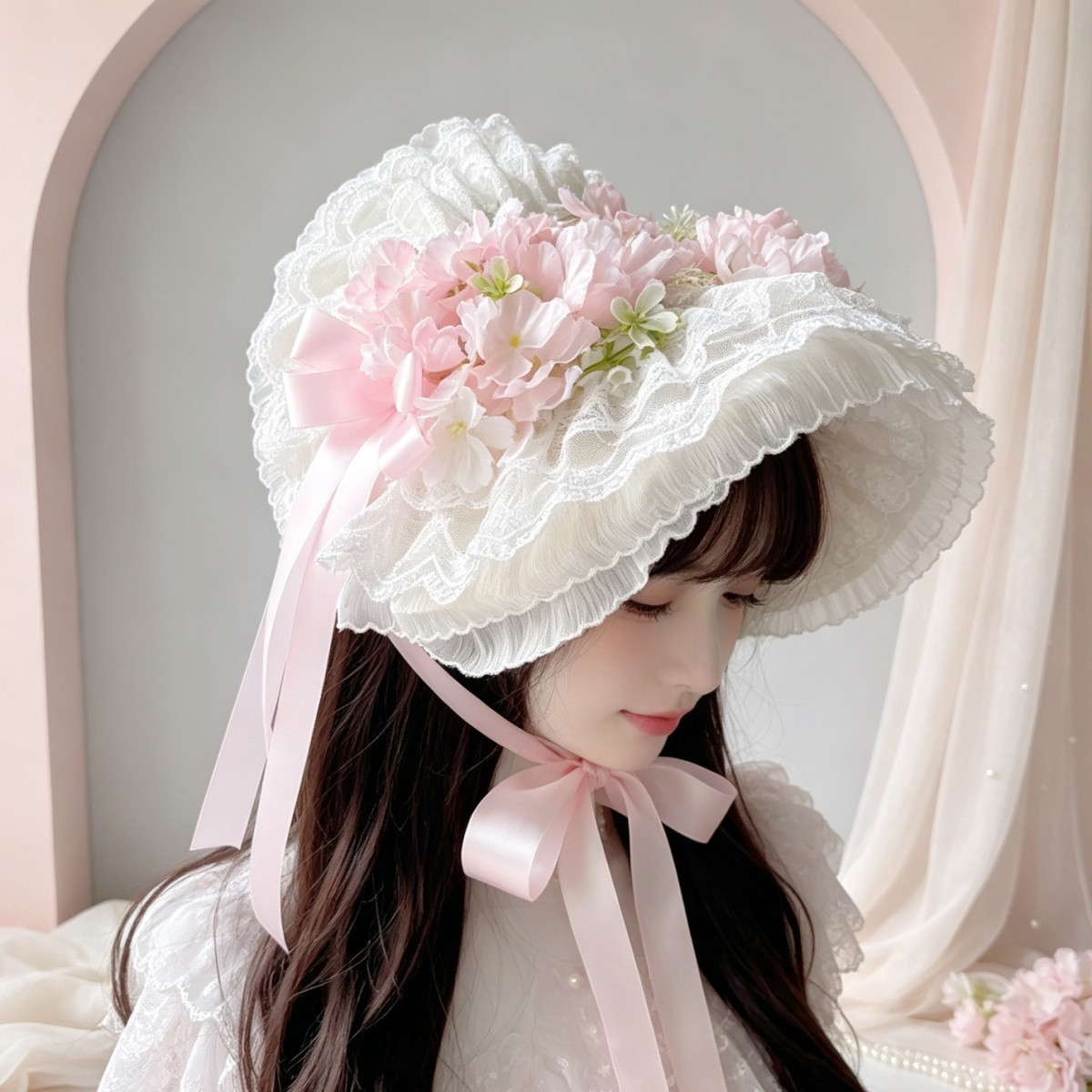 暖屿原创!超美洛丽塔波奈特帽子法式蕾丝软妹Lo蕾丝蝴蝶结bnt kc
