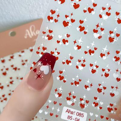 红色爱心星芒美甲贴纸指甲心心贴