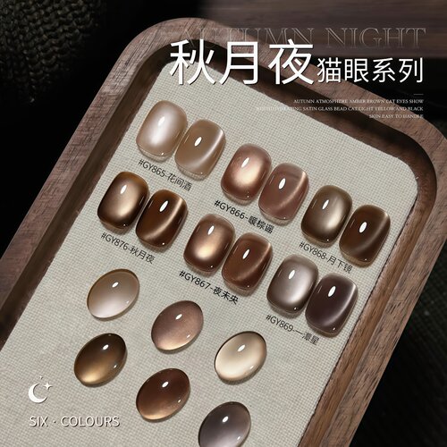 戈雅秋月夜猫眼胶咖啡棕色甲油胶