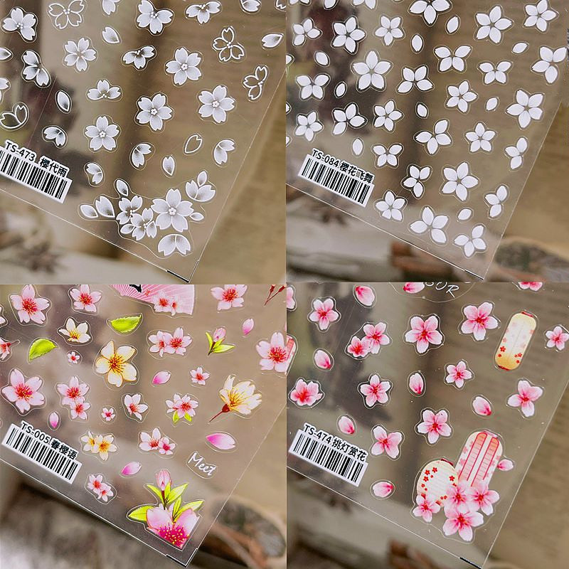 铁素正品美甲樱花贴纸桃花玫瑰花指甲渐变山茶花朵五瓣花贴画饰品