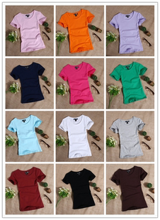 时尚 韩版 糖果色v领通勤上衣复古洋气短袖 修身 女 2020春季 t恤衫 新款