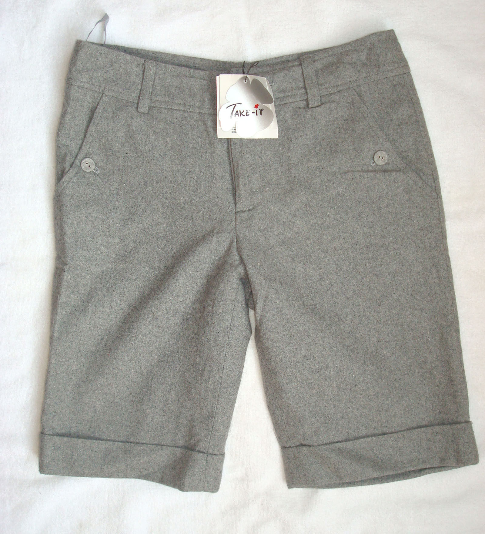 专柜正品艾衣人take it羊毛呢中裤中腰五分靴裤浅灰色2.5折韩版