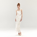 4muggle原创白色蕾丝鱼尾连衣裙高腰显瘦辣妹长裙 张予曦同款