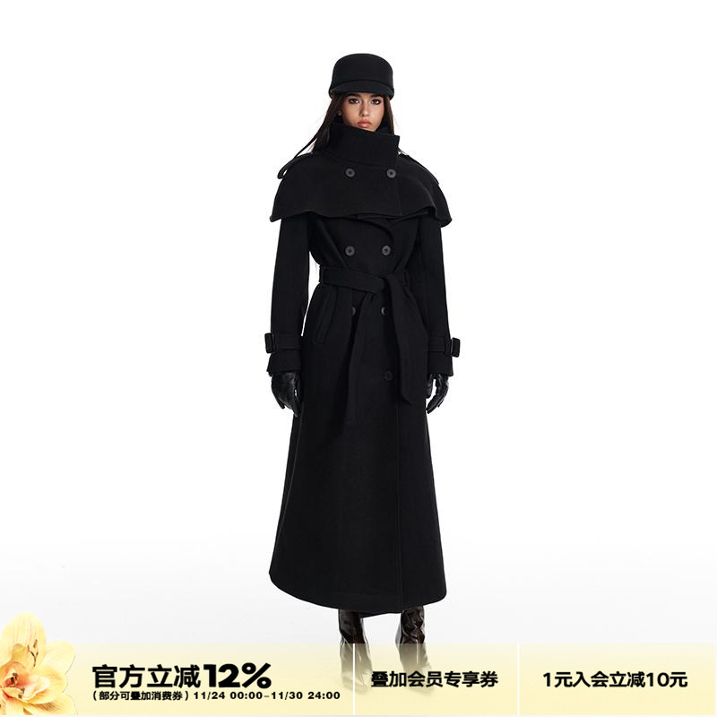 4muggle可拆卸披肩毛呢大衣外套