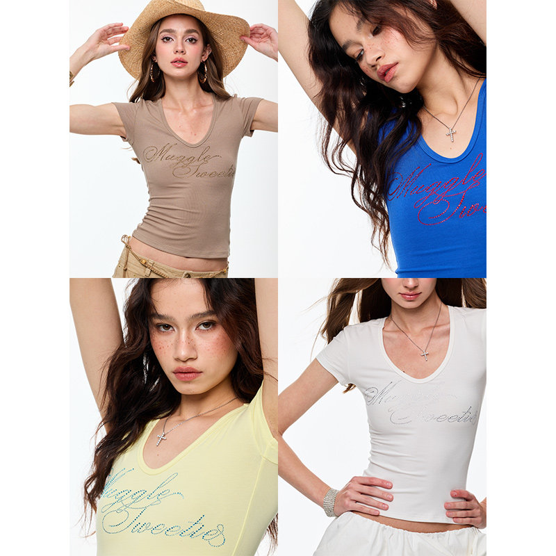 4muggle原创春夏烫钻基础T恤短袖