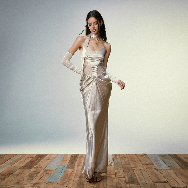 4muggle连衣裙无袖辣妹鱼骨裙