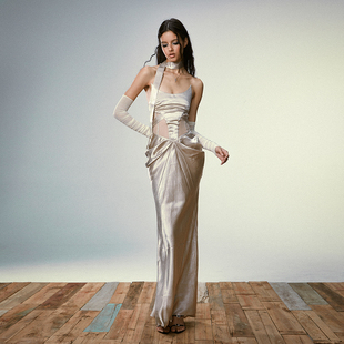 4muggle原创性感纯色鱼骨裙无袖连衣裙夏季高腰鱼尾裙/恶魔角辣妹