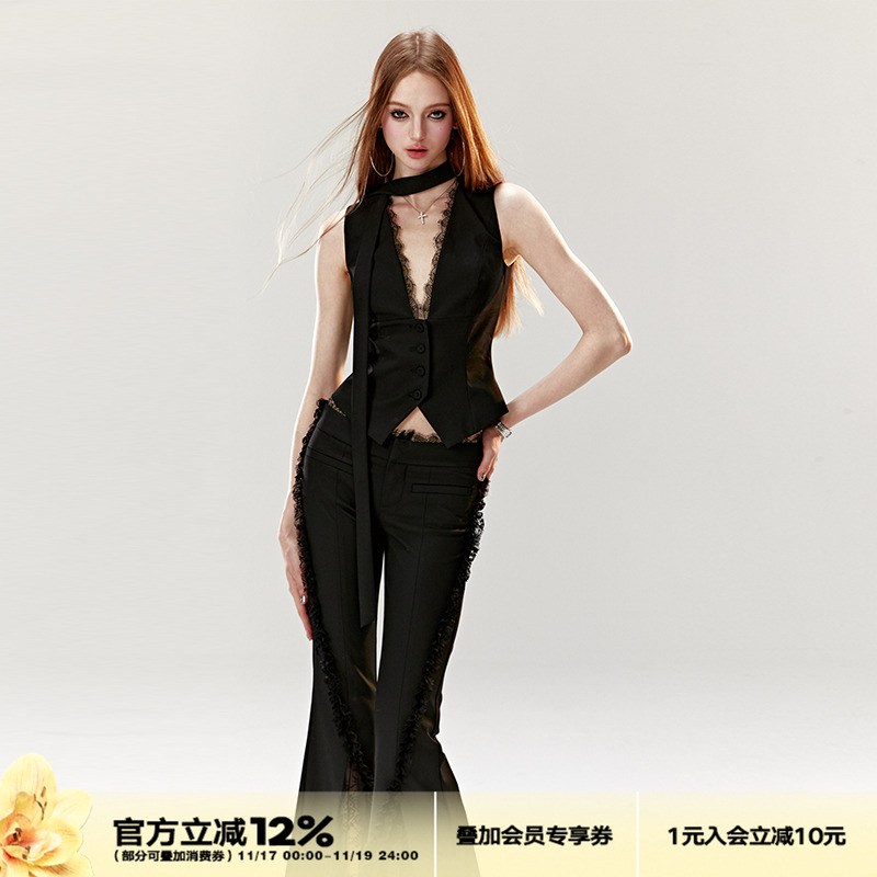 4muggle性感蕾丝马甲上衣女辣妹