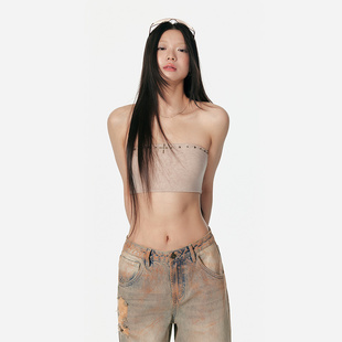 十字架烫钉抹胸叠穿双色背心修身 春夏款 显瘦胸衣女 苏晓彤同款