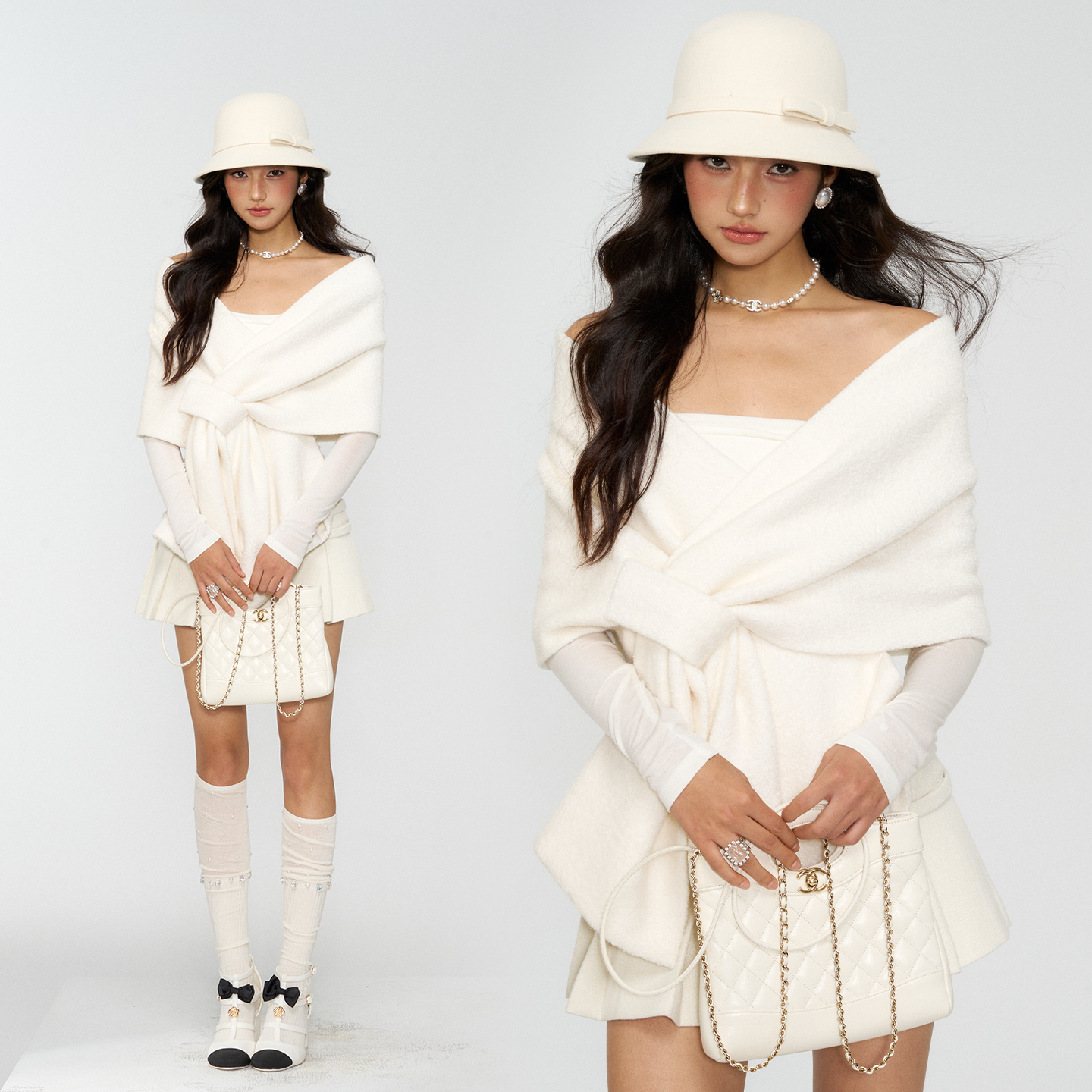 4muggle多穿法气质双色毛呢围巾