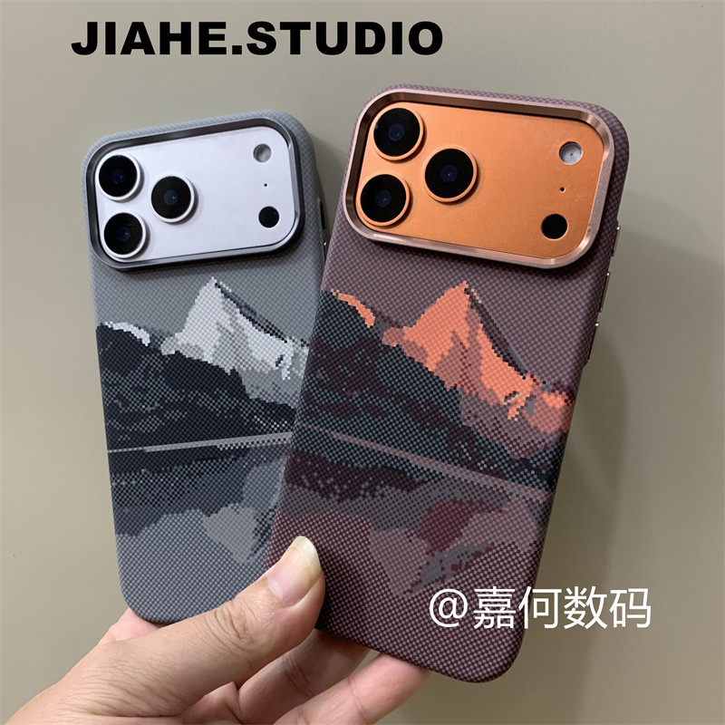 雪山河流格纹Magsafe磁吸适用iPhone17promax手机壳磁吸苹果15promax硬壳苹果16promax保护壳浮雕轻奢商务男