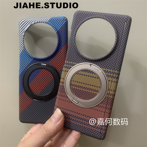 仿碳纤维纹理凯夫拉纹理橙黄条纹适用vivo X Fold5手机壳带支架x fold3手机壳磁吸硬壳中轴保护壳商务轻奢男