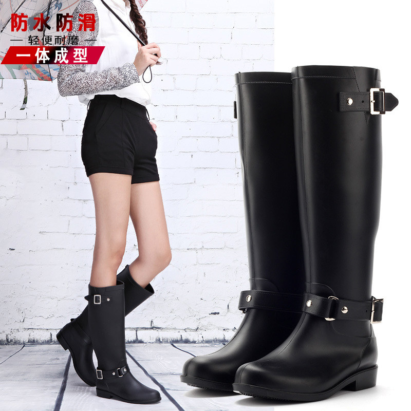 时尚高筒雨靴搭扣红拉链韩版