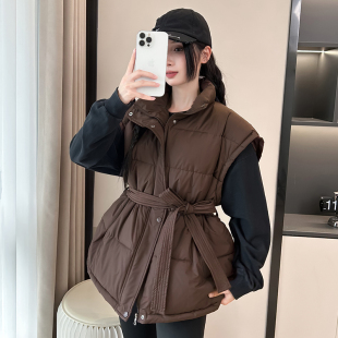 鸭鸭羽绒棉马甲女秋冬外穿2025新款韩版收腰抽绳加厚坎肩百搭外套