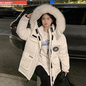 新款 工装 羽绒棉服女中长款 鸭鸭2025冬季 大毛领韩版 加厚学生棉袄潮