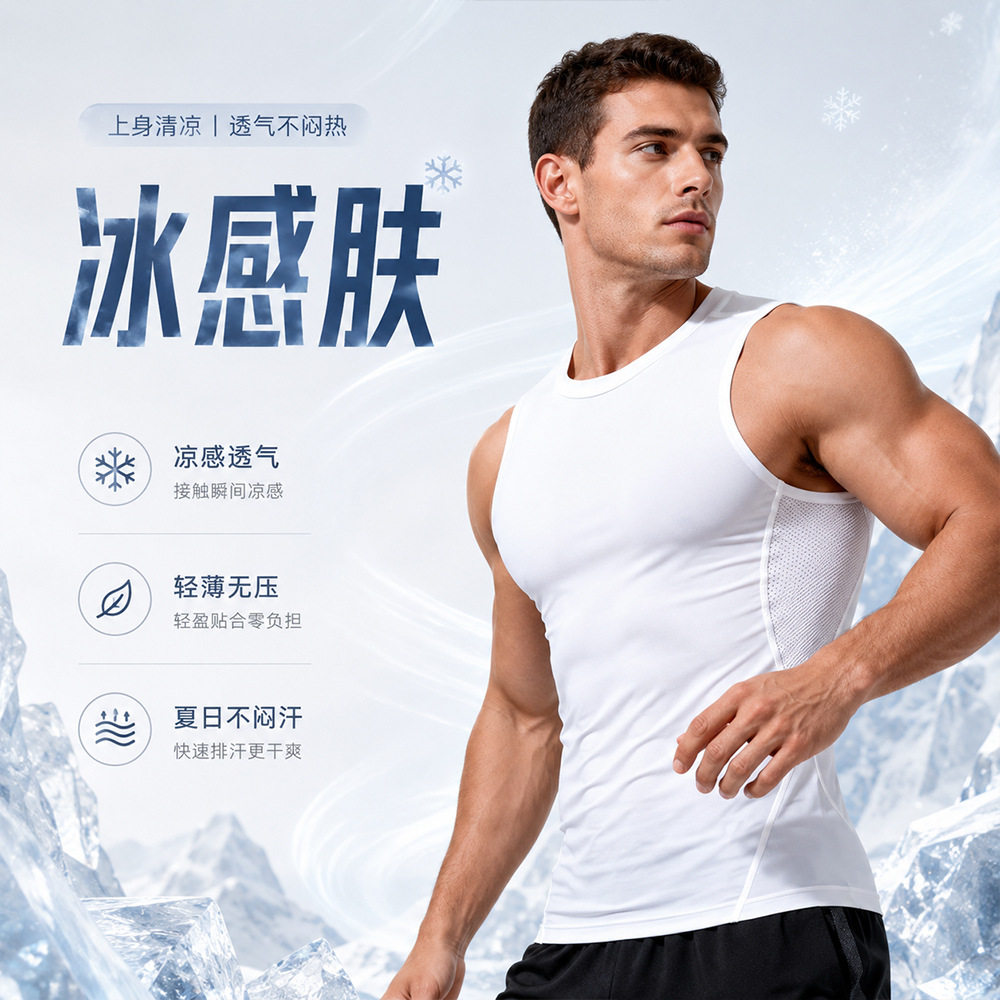 丝格图跨境运动背心男夏季紧身打底健身上衣篮球训练速干跑步背心
