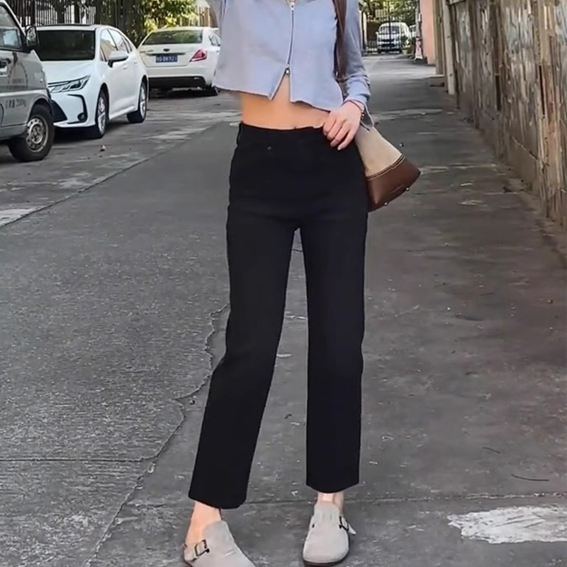 大码女装复古百搭直筒牛仔裤女2025春季新款弹力窄版九分阔腿裤子