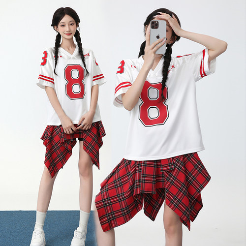 美式学生跳舞套装格子运动演出服
