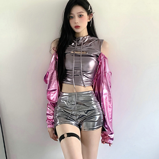 韩国女团柳智敏supernova同款爵士舞演出服科技感闪亮打歌服套装