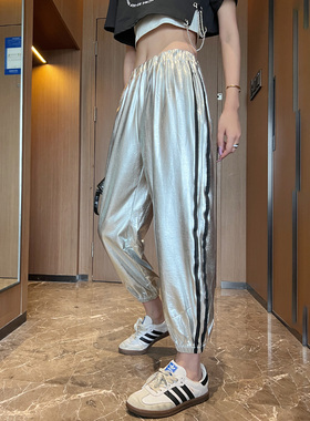 尊巴舞蹈裤银色运动男女爵士舞演出服休闲宽松嘻哈ds跳舞表演裤子