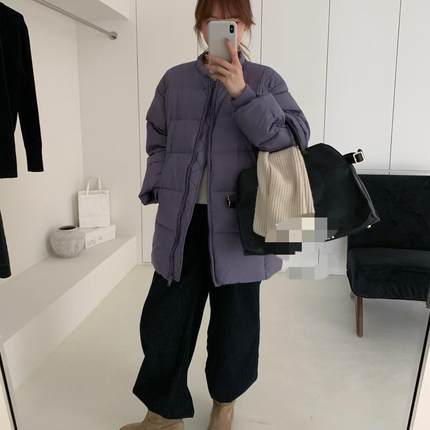 韩系立领羽绒服女冬季2024新款设计感小众中长款宽松保暖泡芙外套
