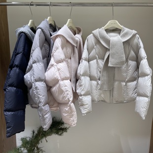 90绒面包服外套 韩系针织帽围巾排骨泡芙羽绒服女短款 2025冬季 新款