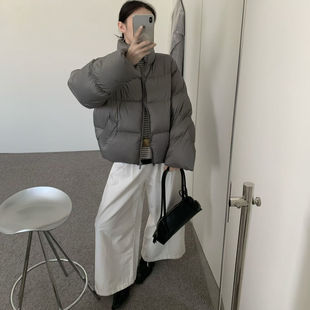 2025冬季新款韩国原版泡芙羽绒服女短款极简宽松90白鸭绒加厚外套