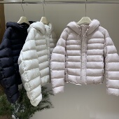 2025新款 零重力泡芙排骨羽绒服女短款 韩系连帽90白鸭绒宽松外套冬