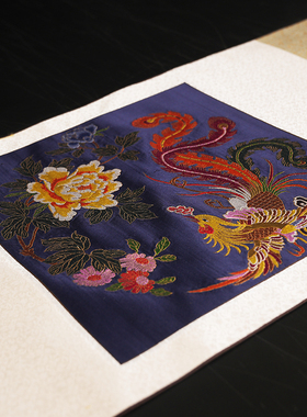南京云锦凤栖牡丹蓝色中国风挂画装饰画工艺品礼品送老师