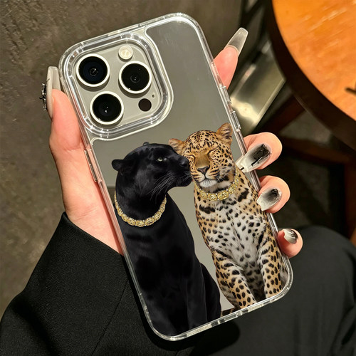 奢华暴富豹子适用iPhone17苹果14手机壳15ProMax情侣款16软13三星S24Ultra磁吸镜面Pura70华为Mate40高级感12