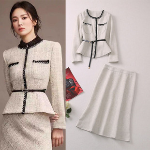 宋慧乔同款套装裙2025秋冬新款女装粗花呢长袖外套包臀半裙两件套