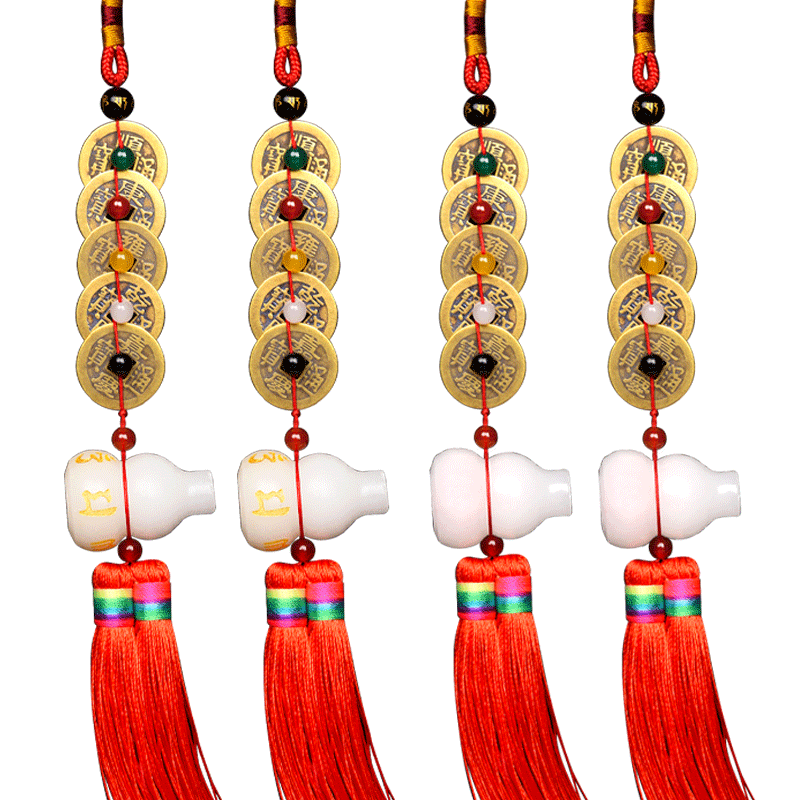 五帝钱门对门白玉葫芦挂件家用