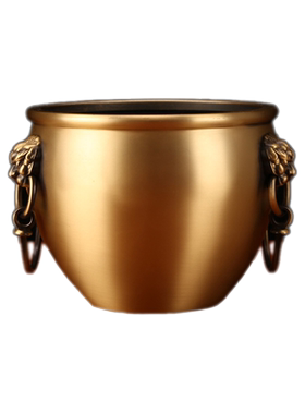 黄铜铜缸双耳狮头家居摆件
