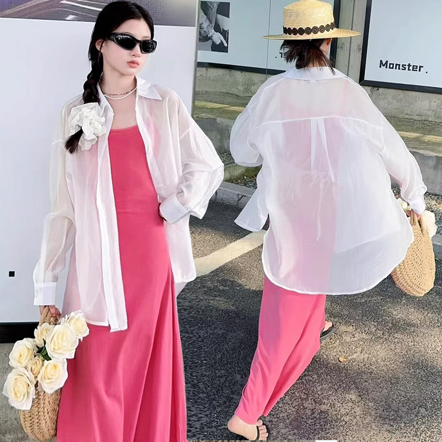 女童白色衬衫2025夏装新品中大童薄款防晒衣中长款长袖衬衣开衫潮