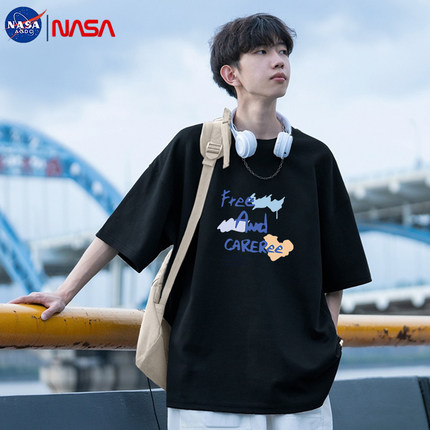 NASA联名潮牌纯棉短袖t恤男士2025夏季新款青少年宽松潮流男生T恤