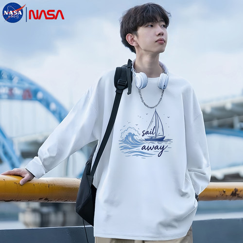 NASA联名纯棉长袖T恤男士2026新款秋冬季青少年宽松内搭潮牌上衣t
