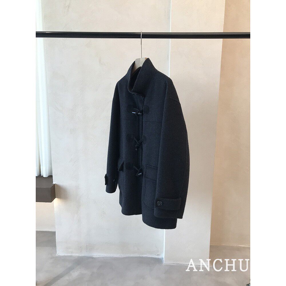 ANCHUDSS 慕尼黑 山羊绒绵羊毛英伦风牛角扣双面呢短款羊毛呢大衣