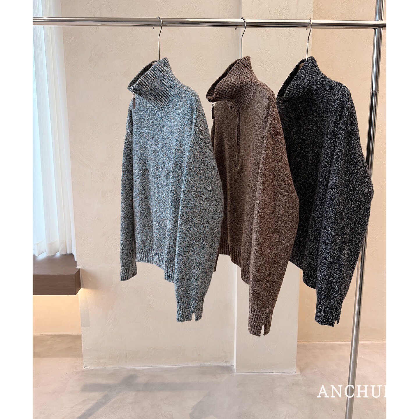 ANCHUDSS 独一份的贵气范！羊绒羊毛加厚半开襟拉链高领针织衫