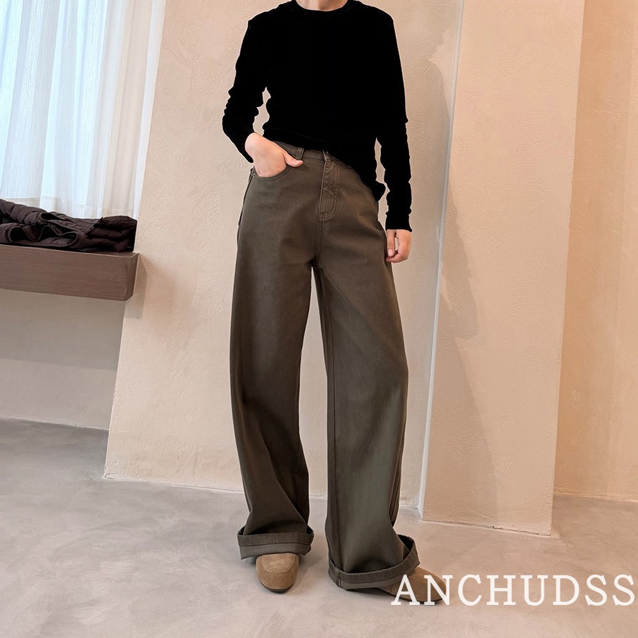 ANCHUDSS 松弛无定式！四面弹柔软阔腿牛仔裤高腰显瘦宽松休闲裤